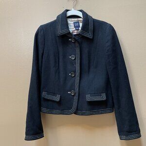 GAP Wool Crop Lined Long Sleeve Jacket Blazer Black/White Size XS